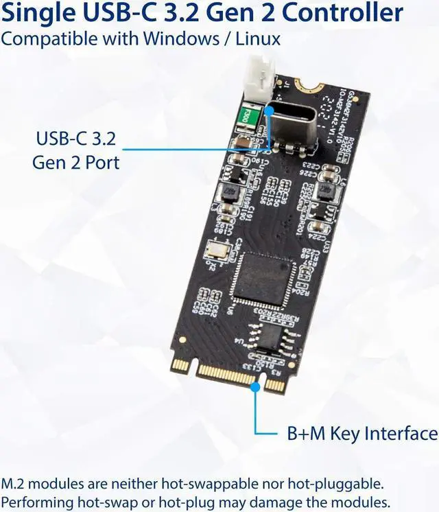 Alt view image 2 of 5 - IO CREST USB 3.1 Gen 2 10 Gbps 1 Port Type-C M.2 22x60 B+M Key Expansion Card ASMedia ASM3124 SY-ADA20232
