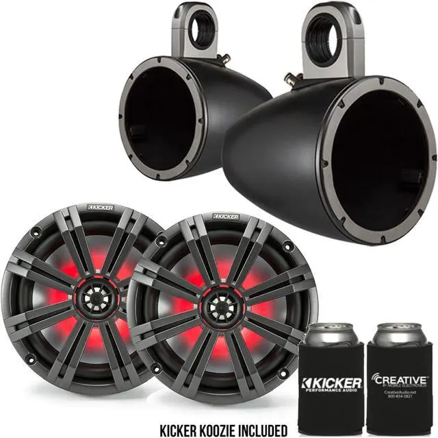 Alt view image 2 of 5 - Kicker 8" BlackCharcoal Wake Tower LED Marine Speakers 1-Pair