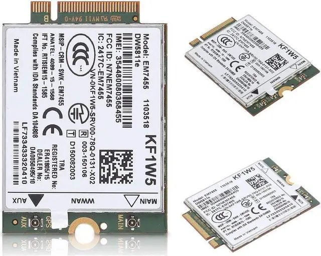 Alt view image 4 of 5 - EM7455 for Dell DW5811e 3P10Y Qualcomm 4G LTE WWAN NGFF Card Module, LTE Support (North America/EMEA) -B1 (2100 MHz), B2 (1900 MHz), B3 (1800 MHz), B4 (1700 MHz AWS), B7 (800