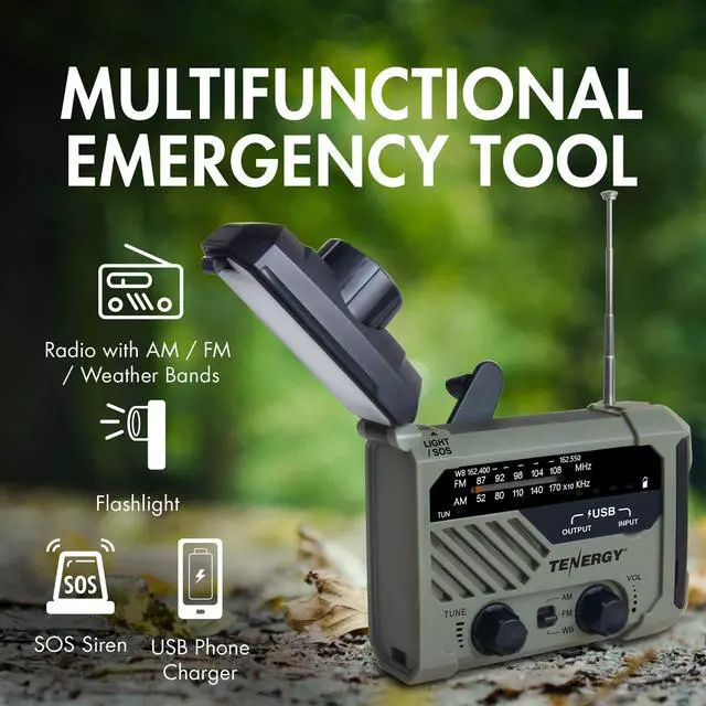 Alt view image 2 of 5 - Tenergy Multifunctional Hand Crank Weather Radio with LED Flashlights, SOS Alarm, Cell Phone Charger, AM/FM/NOAA Radio Frequencies, Ideal for Emergencies