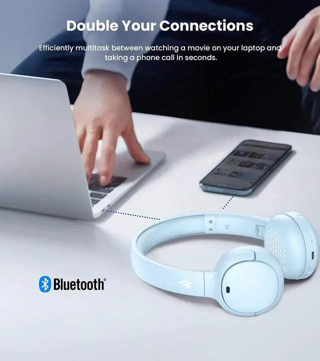 Alt view image 5 of 5 - Edifier WH500 Wireless On-Ear Headphones  Bluetooth V5.2 Lightweight and Foldable Headset with 40-Hours Music Playtime  Personalize EQ -Fast Charging - Blue