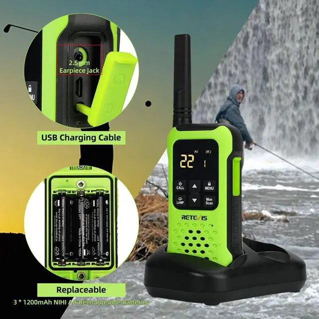 Alt view image 2 of 5 - Retevis RT49P Waterproof Walkie Talkie, IP67 Portable FRS Two-Way Radios, Handheld Walkie Talkies Rechargeable Floatable, NOAA, Flashlight SOS, for Golf, Fishing, Hunting 4 Pcs