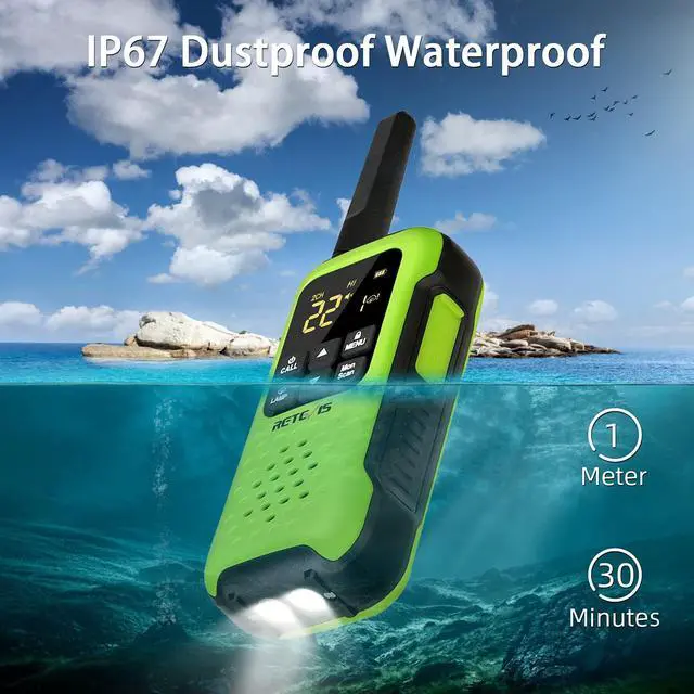 Alt view image 3 of 5 - Retevis RT49P Waterproof Walkie Talkie, IP67 Portable FRS Two-Way Radios, Handheld Walkie Talkies Rechargeable Floatable, NOAA, Flashlight SOS, for Golf, Fishing, Hunting 4 Pcs