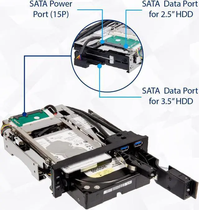 Alt view image 3 of 5 - Syba SY-MRA55006 5.25" Bay Tray Less Mobile Rack for 3.5" and 2.5" Sata III HDD with Extra 2 Port USB 3.0, Black/White