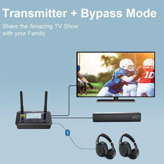 Alt view image 4 of 5 - 1Mii B03Pro+ Bluetooth 5.0 Transmitter Receiver Certified LDAC for TV Home Stereo, Long Range Bluetooth Extender Wireless Audio Adapter with Screen, Optical RCA AUX 3.5mm Outputs/Inputs