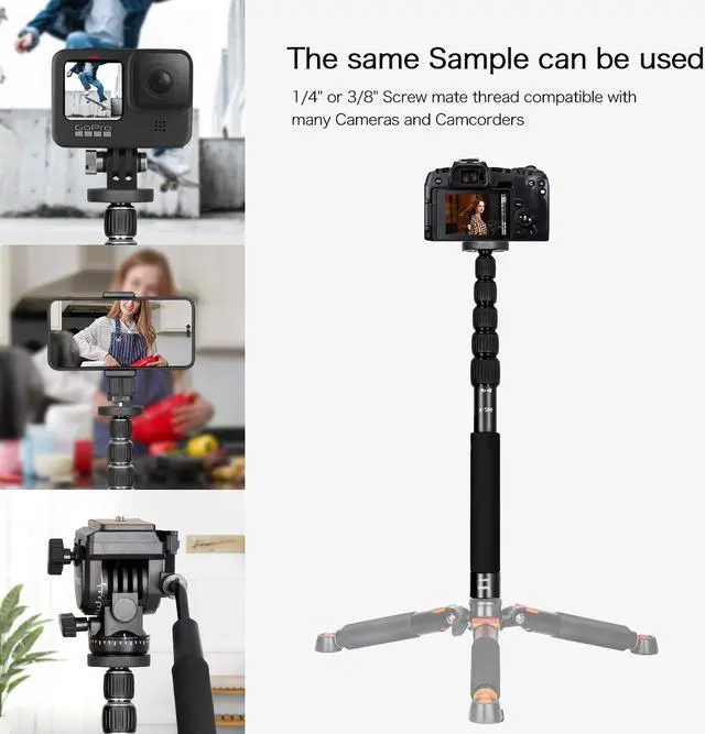 Alt view image 5 of 5 - Koolehaoda Camera Monopod 61" Aluminum Portable Photography Unipod Stick, 6-Section Telescopic, Folding is only 15" Compact Travel Monopod for Cameras Mirrorless & DSLR, Easy to Carry (K-266 Black)