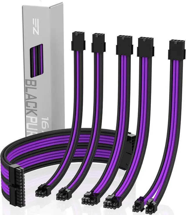 Main image of EZDIY-FAB PSU Cable Extension kit Sleeved Cable Custom Power Supply Sleeved Extension 16 AWG 24-PIN 8-PIN 6-PIN 4+4-PIN with Combs- Black/Purple
