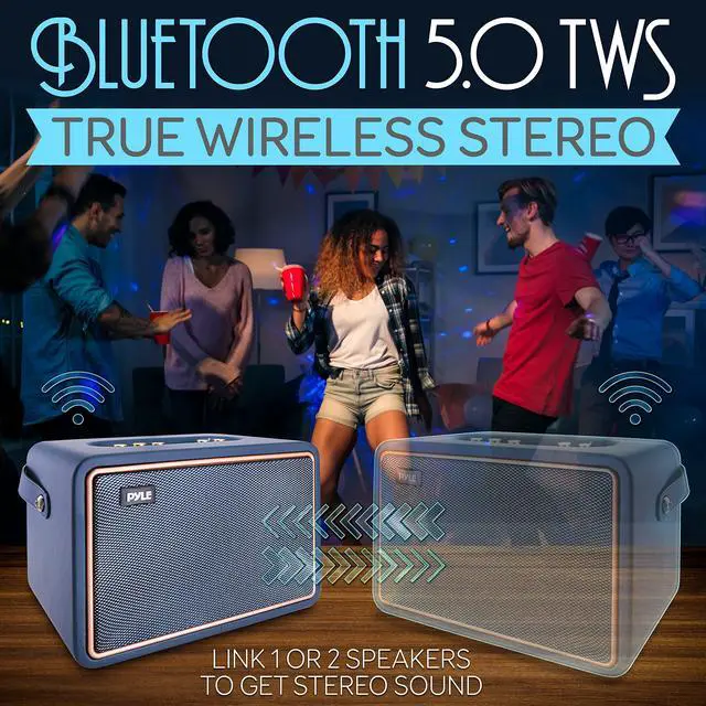 Alt view image 4 of 5 - PyleUsa Vintage Bluetooth Speaker - Rechargeable Leather Portable Wireless Retro Style Audio System with TWS, 260W Heavy Bass Music Player, 5H Long Playtime, AUX,Mic in,Remote Control,Carrying Strap