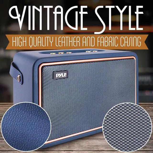 Alt view image 3 of 5 - PyleUsa Vintage Bluetooth Speaker - Rechargeable Leather Portable Wireless Retro Style Audio System with TWS, 260W Heavy Bass Music Player, 5H Long Playtime, AUX,Mic in,Remote Control,Carrying Strap