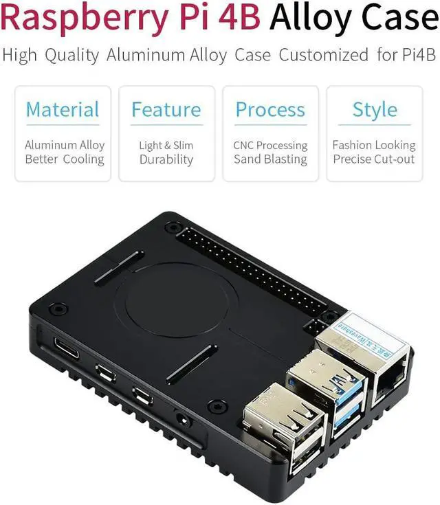 Alt view image 4 of 5 - waveshare Lightweight Aluminum Alloy Case for Raspberry Pi 4 with CNC Precise Processing and Sand Blasting Finish Nice & Durable