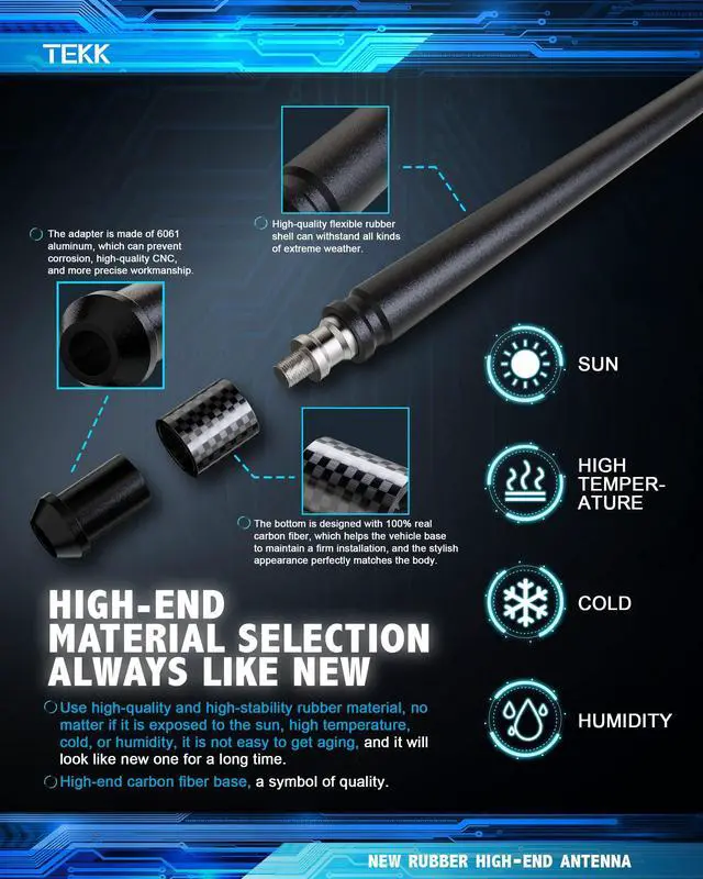 Alt view image 4 of 5 - TEKK Carbon Fiber Short Antenna Compatible with EKAE15 / 7.9 Inches Premium Flexible Rubber/Designed for Enhance FM/AM Radio Signal Reception