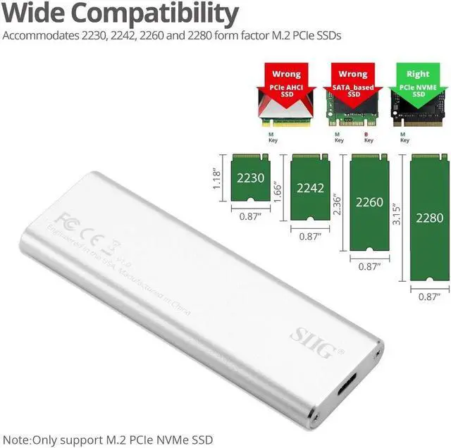 Alt view image 3 of 5 - SIIG USB C Nvme SSD Portable Enclosure, 10Gbps USB 3.1 Gen 2 to NVMe SSD, M.2 PCIe Nvme SSD Adapter Enclosure - Support Windows/Mac OS (JU-SA0W11-S1)