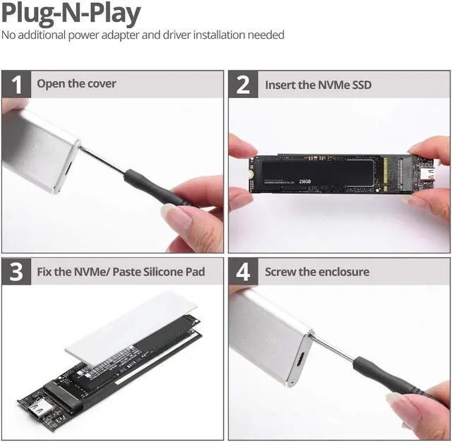 Alt view image 4 of 5 - SIIG USB C Nvme SSD Portable Enclosure, 10Gbps USB 3.1 Gen 2 to NVMe SSD, M.2 PCIe Nvme SSD Adapter Enclosure - Support Windows/Mac OS (JU-SA0W11-S1)