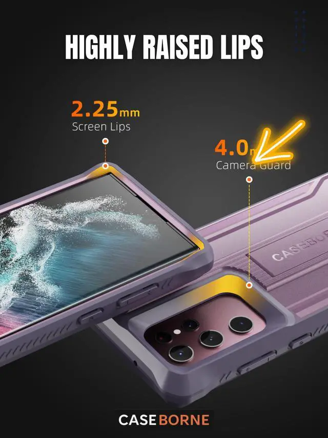 Alt view image 4 of 5 - CaseBorne V Designed for Samsung Galaxy S23 Ultra 5G Case (Formerly ArmadilloTek), [Ultimate Protection Tech] Full-Body Multi-Layer Rugged Kickstand Protective Case Screenless- Purple