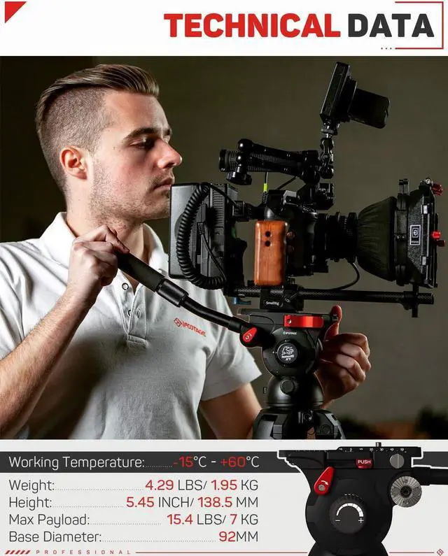 Alt view image 2 of 5 - IFOOTAGE Video Camera Tripod Fluid Drag Pan Head with 1/4" and 3/8" Screws Sliding Quick Release Plate for Canon Nikon Sony DSLR Camcorder Shooting Filming