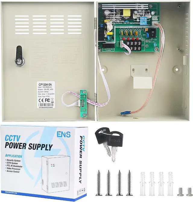 Alt view image 2 of 5 - ENS UL Listed CCTV Distributed Power Supply Box for Security Camera - 4Ports 5A 12V DC Output - PTC Fuse- Regulated and Filtered - Surge Protected - Key Lock - Designed for Surveillance DVR System