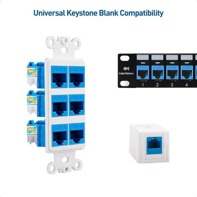 Alt view image 3 of 5 - Cable Matters [UL Listed] 25-Pack 10Gbps Rapid-Install Cat6 Keystone Jacks, Slim Profile Ethernet Keystone Jack, RJ45 Keystone Jack with Punch-Down Stand, Blue (Model 180070)