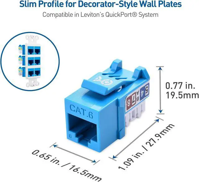 Alt view image 2 of 5 - Cable Matters [UL Listed] 25-Pack 10Gbps Rapid-Install Cat6 Keystone Jacks, Slim Profile Ethernet Keystone Jack, RJ45 Keystone Jack with Punch-Down Stand, Blue (Model 180070)