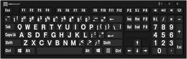 Main image of Logickeyboard 'Slimline Nero' with Large Print  White Letters on Black Keys  ade for Windows PC  Including LogicLight Lamp  p/n LKBU-LPWB-BJPU-US