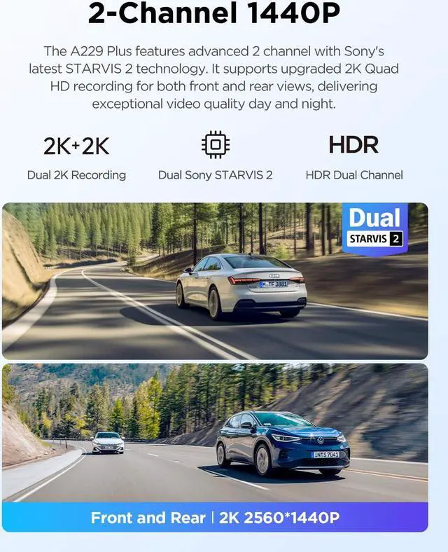 Alt view image 3 of 5 - [(Bundle: VIOFO A229 Plus 2CH + CPL)]  VIOFO A229 Plus Dash Cam with Dual STARVIS 2 Sensors, 2 Channel HDR, 1440P+1440P Front and Rear