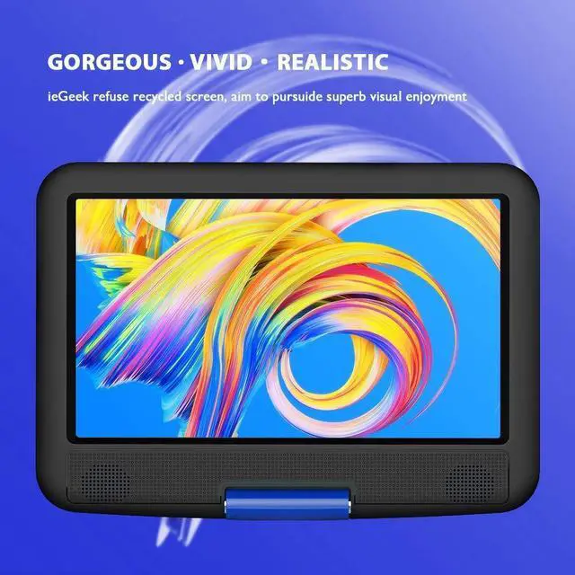 Alt view image 2 of 5 - ieGeek 11.5" Portable DVD Player with SD Card/USB Port, 5 Hour Rechargeable Battery, 9.5" Eye-Protective Screen, Support AV-in/Out, Region Free, Blue