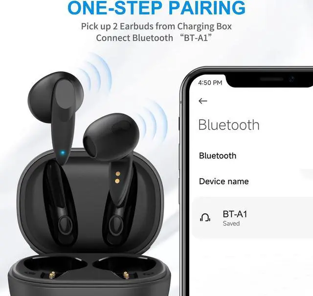 Alt view image 3 of 5 - Ture Wireless Earbuds Bluetooth Headphones & Non-Slip Heavy Duty Protective Phone Cases for Samsung Galaxy A71 5G Black