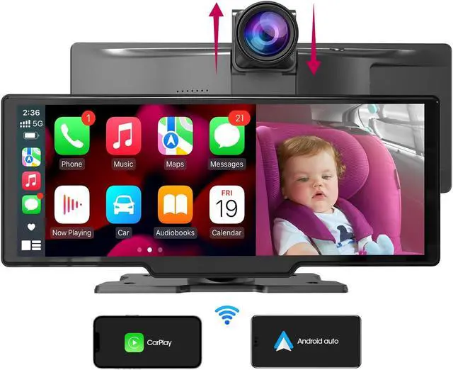 Main image of Wireless CarPlay Screen Dash Mount - Portable Android Auto Car Stereo with 2.5K Dash Cam - 10.26 Inch HD IPS Display Loop Recording Car DVR Bluetooth Mirrorlink GPS Navigation Video Receivers