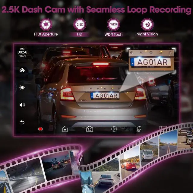 Alt view image 4 of 5 - Wireless CarPlay Screen Dash Mount - Portable Android Auto Car Stereo with 2.5K Dash Cam - 10.26 Inch HD IPS Display Loop Recording Car DVR Bluetooth Mirrorlink GPS Navigation Video Receivers