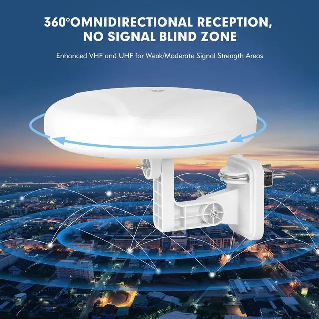 Alt view image 3 of 5 - 1byone Outdoor TV Antenna 360° Omni-Directional Reception Long 100+ Miles Range Enhance VHF&UHF 4K Ready HDTV Antenna with Added Stability for Outdoor/Attic/RV Use - 39ft RG6 Coax Cable