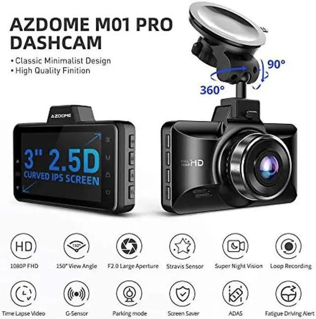 Alt view image 2 of 5 - AZDOME Dual Dash Cam Front and Rear, 3 inch 2.5D IPS Screen Free 64GB Card Car Driving Recorder, 1080P FHD Dashboard Camera, Waterproof Backup Camera Night Vision, Park Monitor, G-Sensor, for Car Taxi