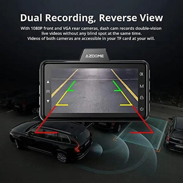Alt view image 5 of 5 - AZDOME Dual Dash Cam Front and Rear, 3 inch 2.5D IPS Screen Free 64GB Card Car Driving Recorder, 1080P FHD Dashboard Camera, Waterproof Backup Camera Night Vision, Park Monitor, G-Sensor, for Car Taxi
