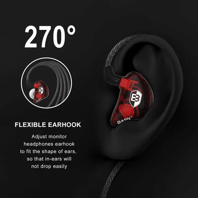 Alt view image 2 of 5 - BASN Bsinger PRO in-Ear Monitors Hybrid Dynamic Dual Drivers Two Detachable MMCX Cables Musicians in-Ear Earbuds Headphones (Red)