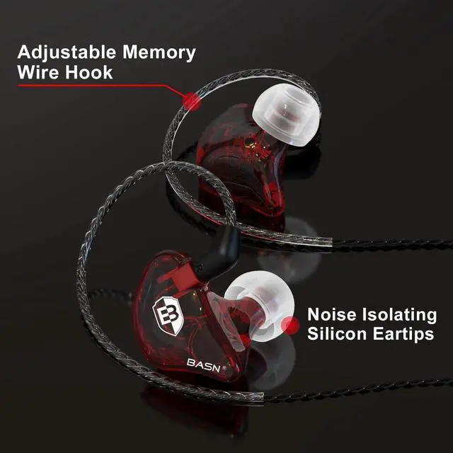 Alt view image 5 of 5 - BASN Bsinger PRO in-Ear Monitors Hybrid Dynamic Dual Drivers Two Detachable MMCX Cables Musicians in-Ear Earbuds Headphones (Red)