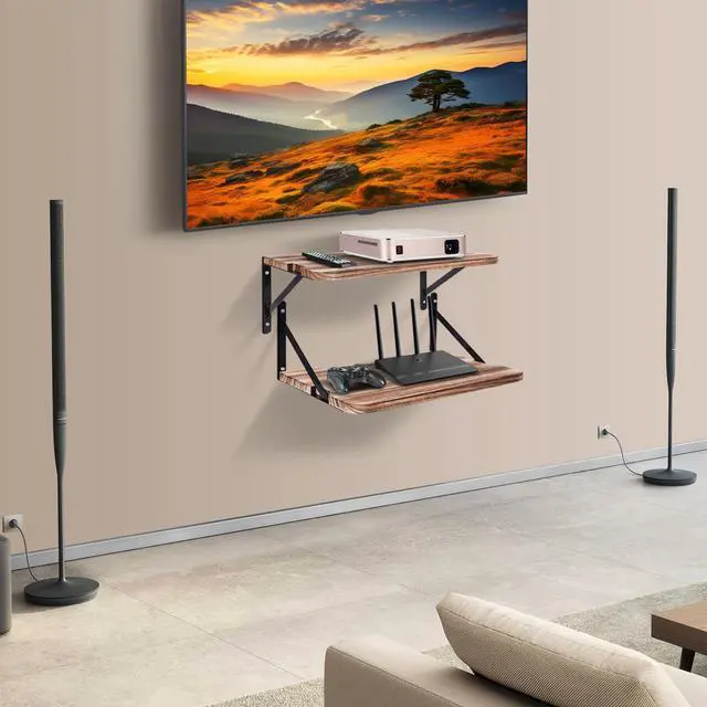 Alt view image 2 of 5 - Projector Shelf,16.2" x 11"(L*W),Projector Wall Mount Floating Shelf,Projector Mount,Deep Shelves with Large Storage for Living Room,Kitchen,Office,Bedroom Router Shelf for Xbox Series PS5 PS4 SS2