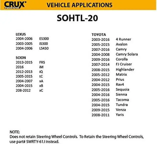 Alt view image 3 of 3 - CRUX SOHTL-20 Radio Replacement Interface for Select Toyota/Lexus Vehicles with JBL System , Black