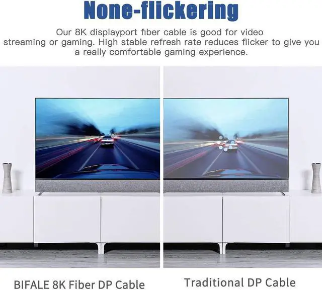 Alt view image 4 of 5 - BIFALE DP Fiber Optic Cable 50ft, 8K Fiber Displayport Cable Support HBR3, DSC 1.2, HDR10, 32.4Gbps, 8K@60Hz, 4K@144Hz, Thin and Slim Fiber DP1.4 Cable