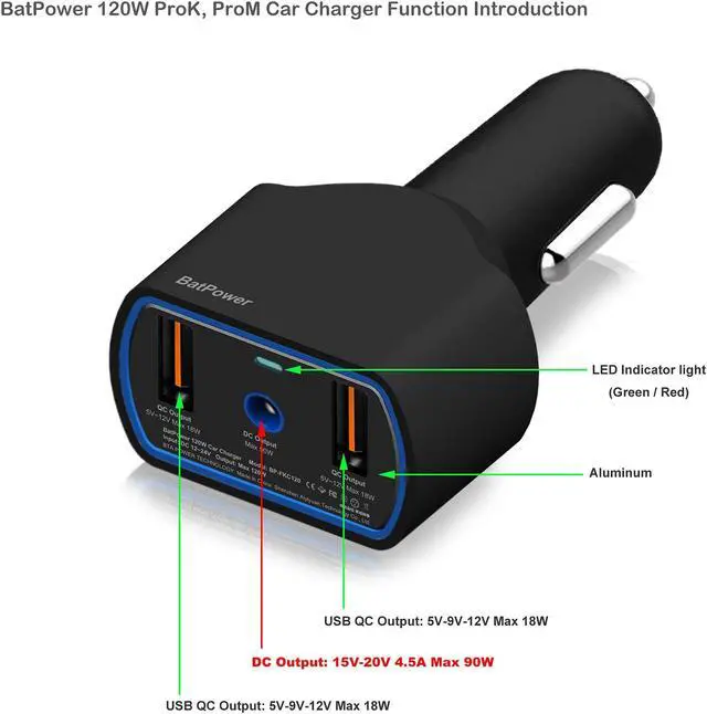 Alt view image 5 of 5 - BatPower 120W ProK Electric Reel Battery Car Charger BP-FK08B BP-FK16B Electric Fishing Battery ProK Car Charger Vehicle Charger DC 12v-24v Auto Power Supply Adapter with 6.6Ft/2M Power Cord