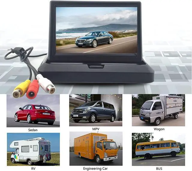Alt view image 5 of 5 - 5 inch Foldable TFT LCD Backup Camera Monitor only Rear View Reverse Display Screen, V1/V2 Two Video Input, 12V/24V Vehicle Backup Camera Display for Car Backup Van Truck