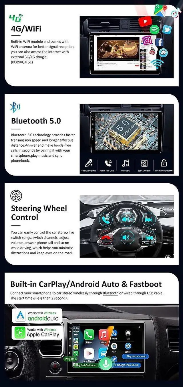 Alt view image 3 of 5 - BXLIYER Android 12 IPS Car Stereo for Mitsubishi Lancer (2010-2016) - Built-in Wireless CarPlay + Android Auto - 2G+32G - Rear Camera Free - 10.1 Inch 2 Din - Steering Wheel DAB Fast-Boot WiFi DSP BT