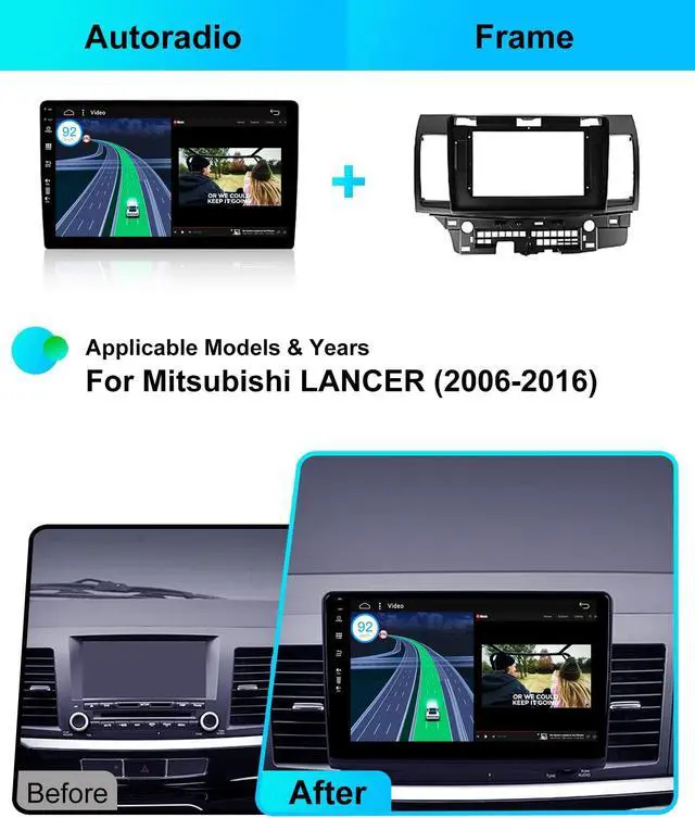 Alt view image 2 of 5 - BXLIYER Android 12 IPS Car Stereo for Mitsubishi Lancer (2010-2016) - Built-in Wireless CarPlay + Android Auto - 2G+32G - Rear Camera Free - 10.1 Inch 2 Din - Steering Wheel DAB Fast-Boot WiFi DSP BT