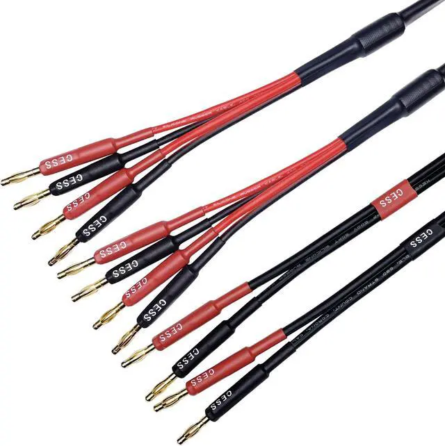 Alt view image 3 of 5 - CESS-106-10f Banana Plug Splitter Speaker Cable, 2 Banana Plugs to 4 Banana Plugs, 12 Gauge, 2-Channel (10 Feet)