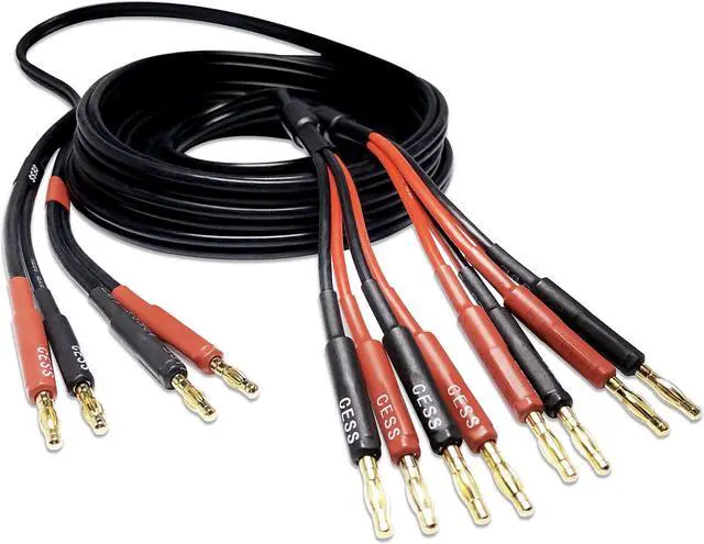 Alt view image 5 of 5 - CESS-106-10f Banana Plug Splitter Speaker Cable, 2 Banana Plugs to 4 Banana Plugs, 12 Gauge, 2-Channel (10 Feet)