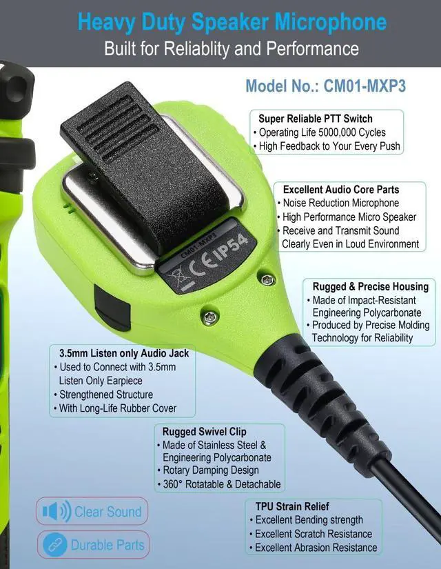 Alt view image 2 of 5 - commountain Speaker Mic Compatible with Motorola Potable Radios XPR 3500e XPR 3300e (3500 3300) XPR3500e XPR3300e XPR3500 XPR3300, Noise Reduction Shoulder Microphone