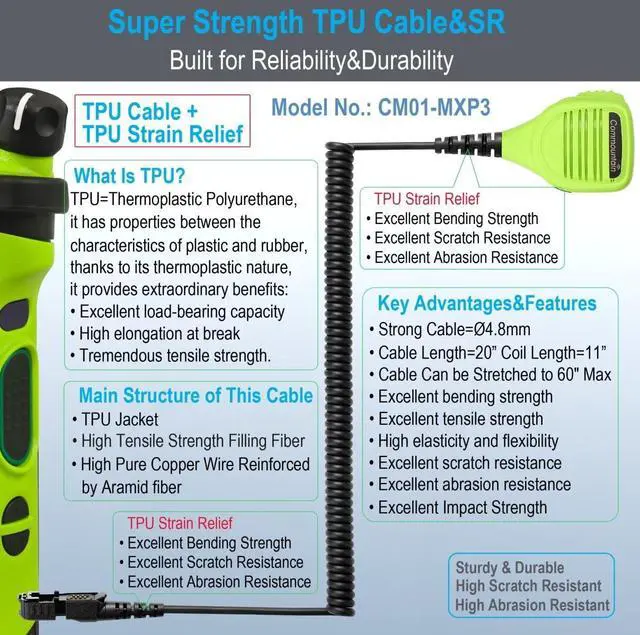 Alt view image 3 of 5 - commountain Speaker Mic Compatible with Motorola Potable Radios XPR 3500e XPR 3300e (3500 3300) XPR3500e XPR3300e XPR3500 XPR3300, Noise Reduction Shoulder Microphone