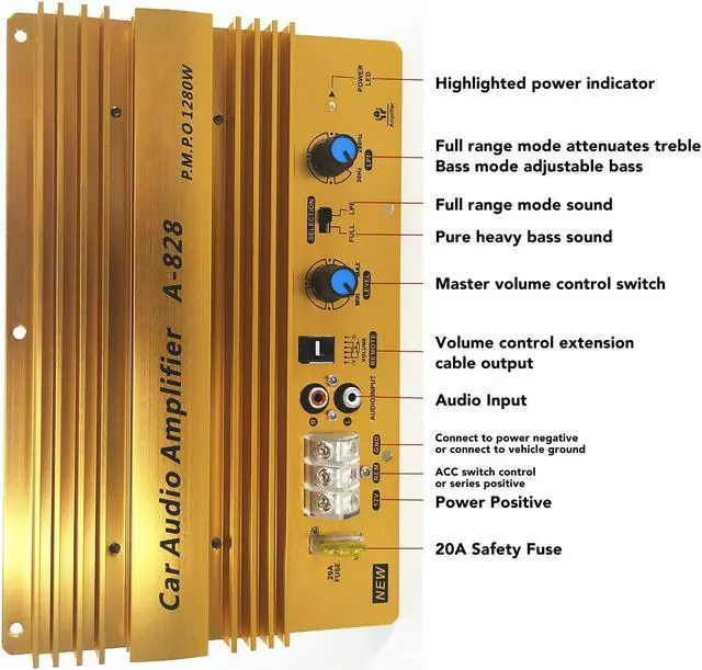 Alt view image 2 of 5 - A828 Car Audio Amplifier 12V 1280W Car Amplifier Board, 2 Channel Amplifier Car Audio, Car High Power Stereo Amplifier, Car Accessories for 8 to 12 Inch Subwoofer