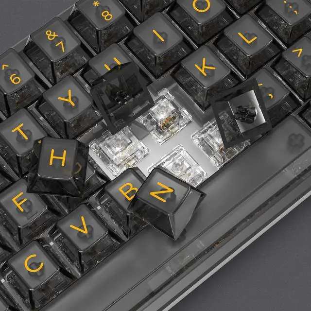 Alt view image 4 of 5 - dagaladoo 140 Keys Black Clear Keycaps Full Set, Custom Cherry Profile Keycaps Transparent PC Material Keycaps Bundle with XXL Black Topographic Mouse Pad