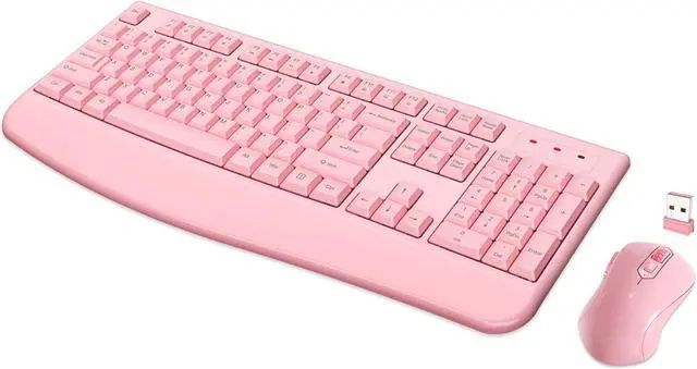 Main image of Wireless Keyboard and Mouse Combo, Full-Sized 2.4GHz Wireless Keyboard with Comfortable Palm Rest and Optical Wireless Mouse for Windows, Mac OS PC/Desktops/Computer/Laptops (Full Pink)