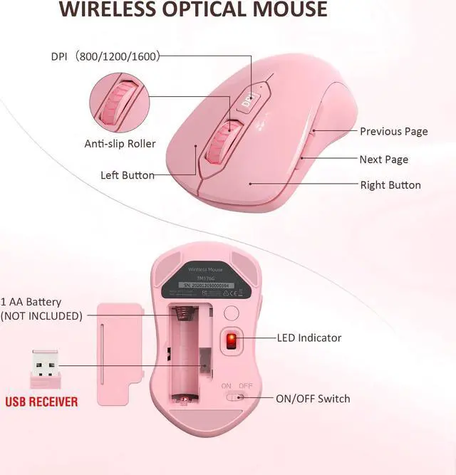 Alt view image 4 of 5 - Wireless Keyboard and Mouse Combo, Full-Sized 2.4GHz Wireless Keyboard with Comfortable Palm Rest and Optical Wireless Mouse for Windows, Mac OS PC/Desktops/Computer/Laptops (Full Pink)