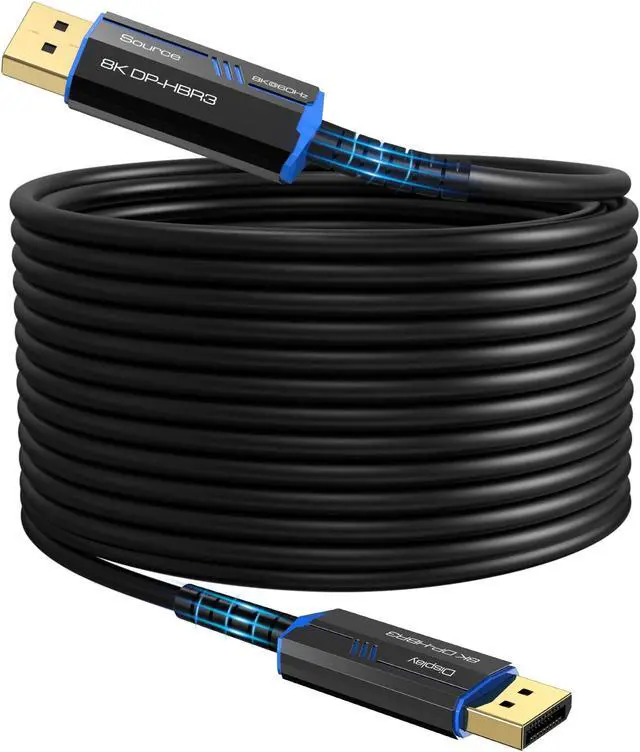 Main image of 8K Long DP Fiber Optic Cable 66Feet/20m, 8K@60Hz, 4K@144Hz, 32.4Gbps Displayport 1.4 Cable, Gold Plated Connector, Slim and Flexible Cord, Support HBR3, DSC 1.2, HDR10, 3D Visual Effects, VR Headset