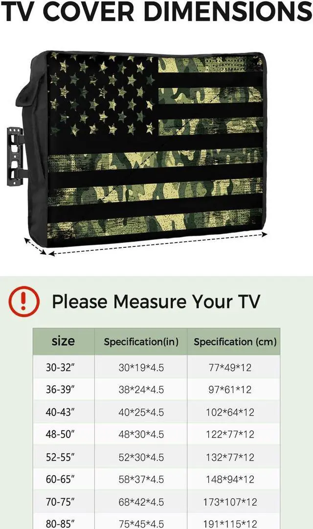 Alt view image 2 of 5 - Camouflage American Flag Outdoor TV Cover 48-50 Inch Weatherproof, Oxford Heavy Duty Waterproof Outside Flat Screen TV Cover Protector for Television Outdoor Accessories Rustic Retro Green Flag